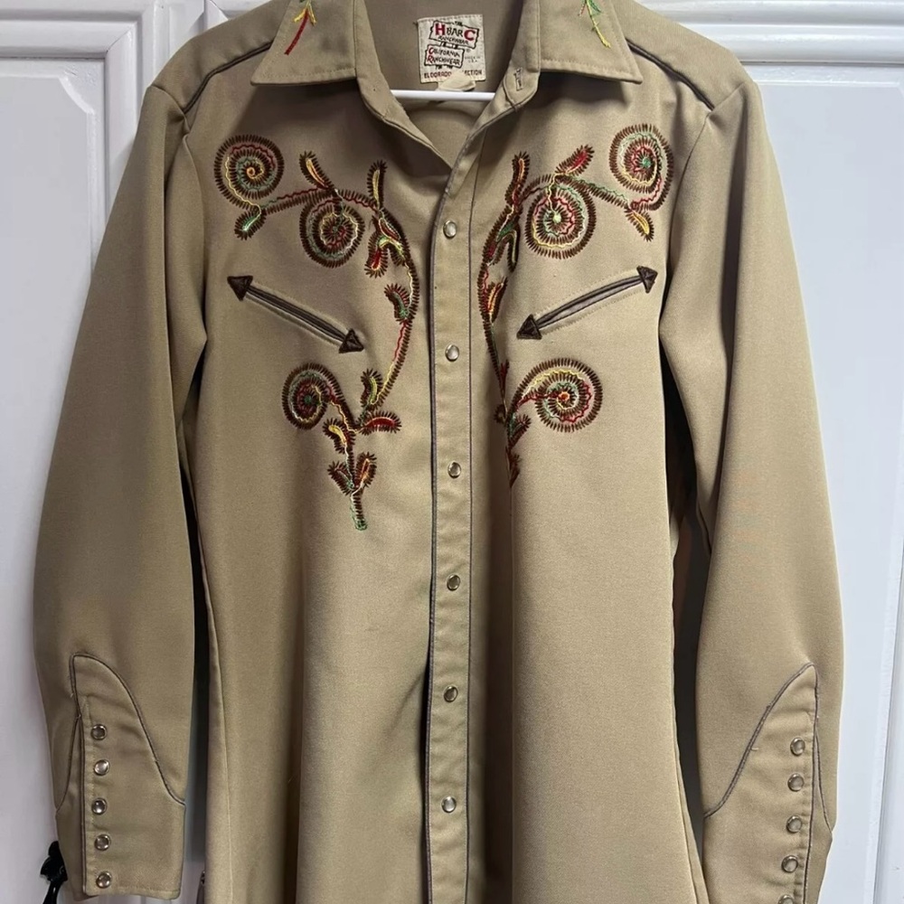 H Bar C California Ranchwear Pearl Snap - 5 Snap Sleeve - Mens L  1950's - 70's